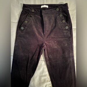 LOFT Black Velvet Pants with Button Accent